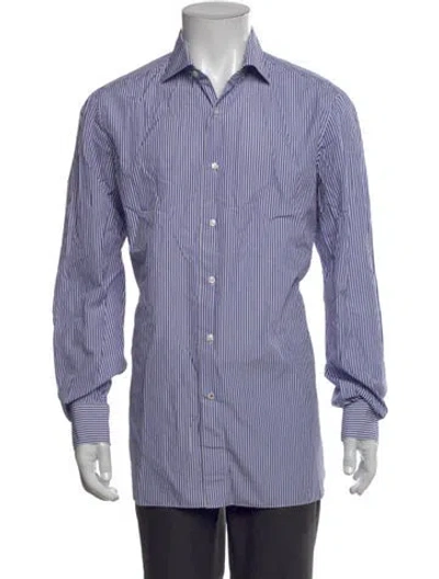 Pre-owned Isaia Striped Long Sleeve Dress Shirt In Blue