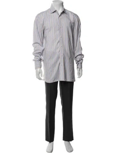 Pre-owned Isaia Striped Long Sleeve Dress Shirt In Blue