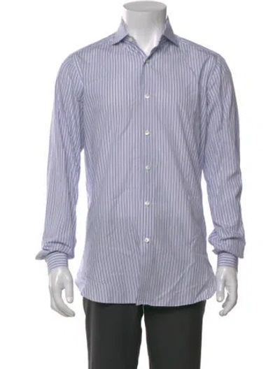 Pre-owned Isaia Striped Long Sleeve Dress Shirt In Blue