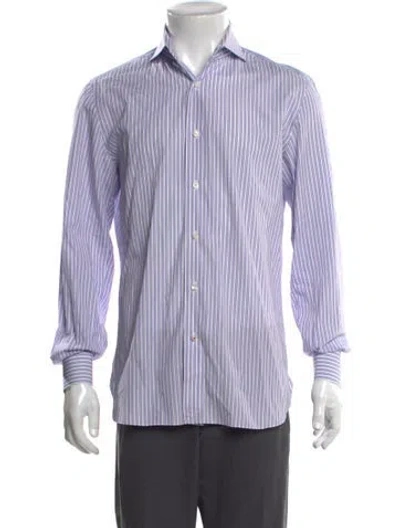 Pre-owned Isaia Striped Long Sleeve Dress Shirt In Blue
