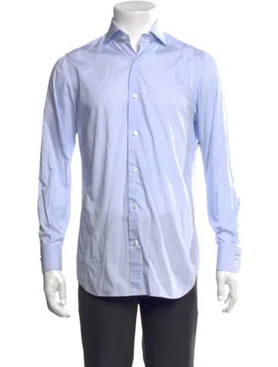 Pre-owned Isaia Striped Long Sleeve Dress Shirt In Blue