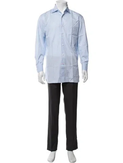 Pre-owned Isaia Striped Long Sleeve Dress Shirt In Blue