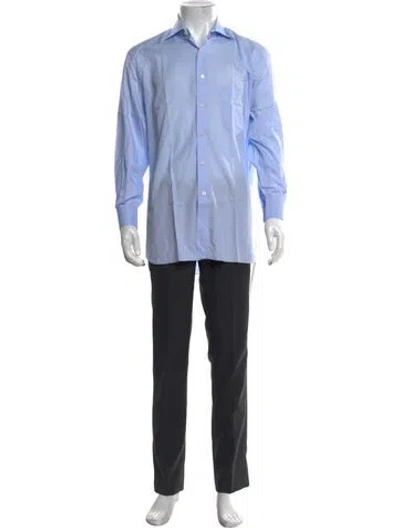 Pre-owned Isaia Striped Long Sleeve Dress Shirt In Blue
