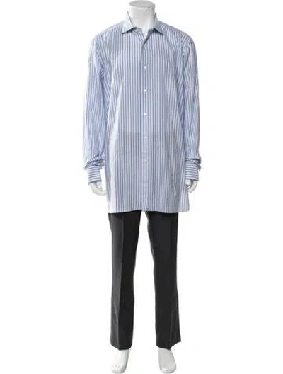 Pre-owned Isaia Striped Long Sleeve Dress Shirt In Blue