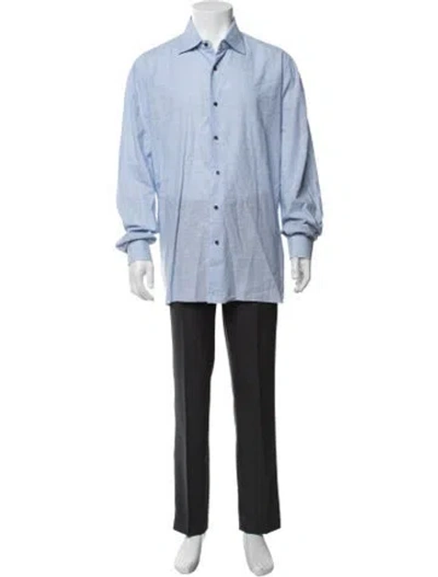 Pre-owned Isaia Striped Long Sleeve Dress Shirt In Blue