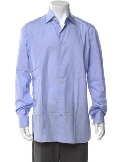 Pre-owned Isaia Striped Long Sleeve Dress Shirt In Blue
