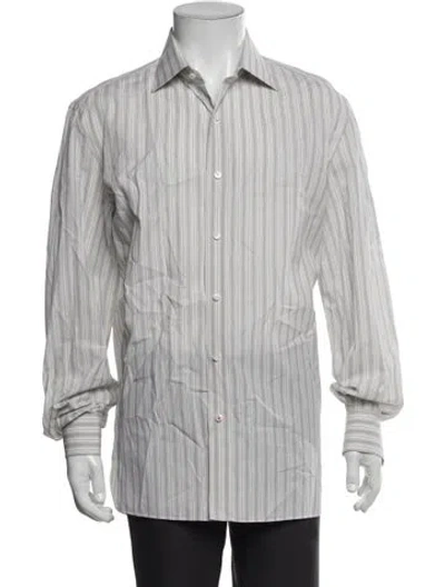 Pre-owned Isaia Striped Long Sleeve Dress Shirt In Gray