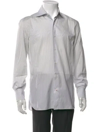 Pre-owned Isaia Striped Long Sleeve Dress Shirt In Gray
