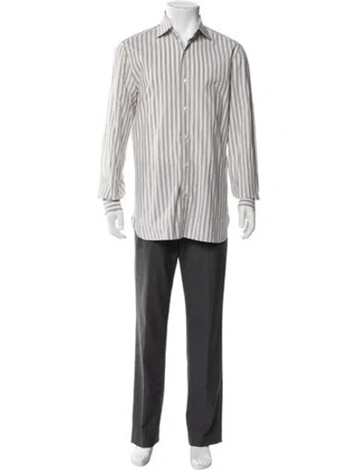 Pre-owned Isaia Striped Long Sleeve Dress Shirt In Neutral
