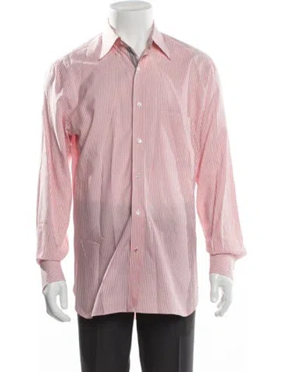 Pre-owned Isaia Striped Long Sleeve Dress Shirt In Orange