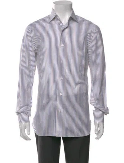Pre-owned Isaia Striped Long Sleeve Dress Shirt In Purple