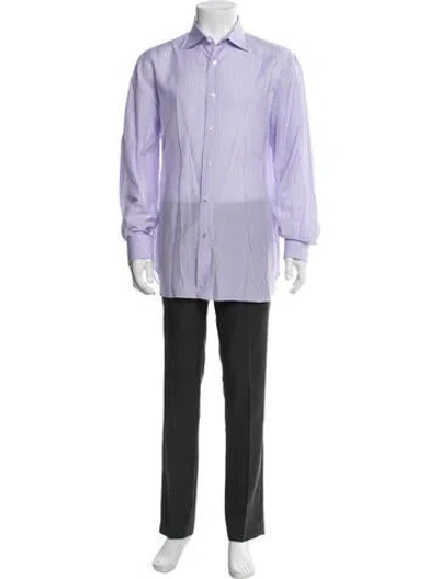 Pre-owned Isaia Striped Long Sleeve Dress Shirt In Purple