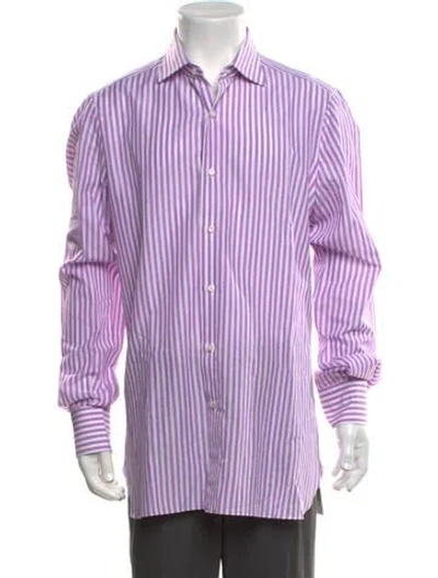 Pre-owned Isaia Striped Long Sleeve Dress Shirt In Purple