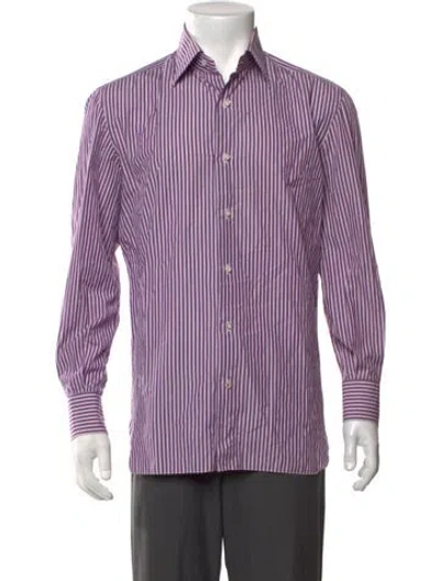 Pre-owned Isaia Striped Long Sleeve Dress Shirt In Purple