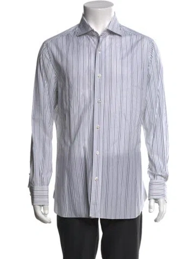Pre-owned Isaia Striped Long Sleeve Dress Shirt In White