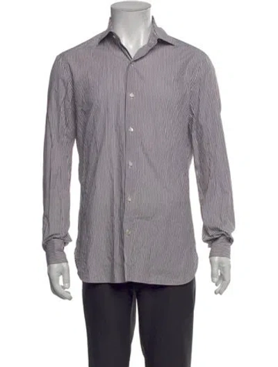 Pre-owned Isaia Striped Long Sleeve Dress Shirt In White