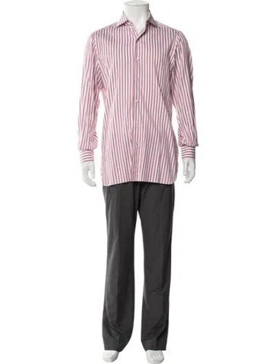 Pre-owned Isaia Striped Long Sleeve Dress Shirt In White