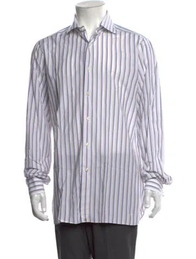 Pre-owned Isaia Striped Long Sleeve Dress Shirt In White