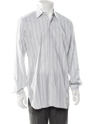 Pre-owned Isaia Striped Long Sleeve Dress Shirt In White