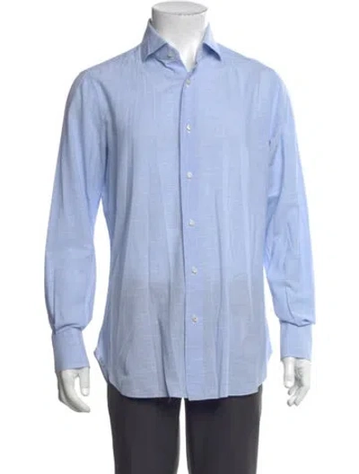 Pre-owned Isaia Striped Long Sleeve Shirt In Blue