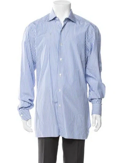 Pre-owned Isaia Striped Long Sleeve Shirt In Blue