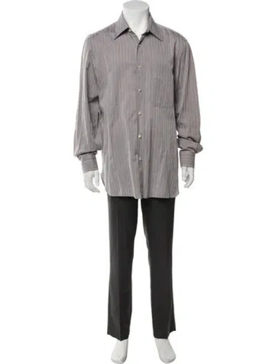 Pre-owned Isaia Striped Long Sleeve Shirt In Gray