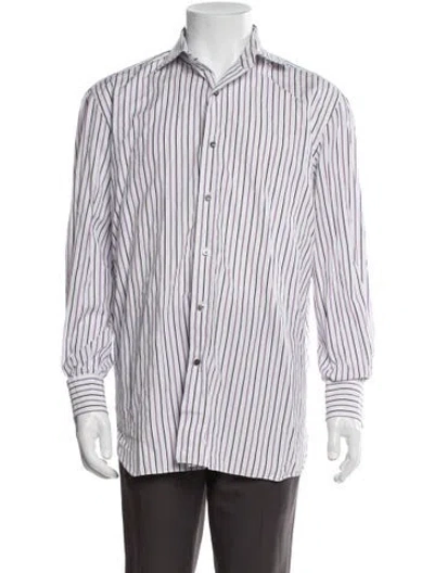 Pre-owned Isaia Striped Long Sleeve Shirt In Purple