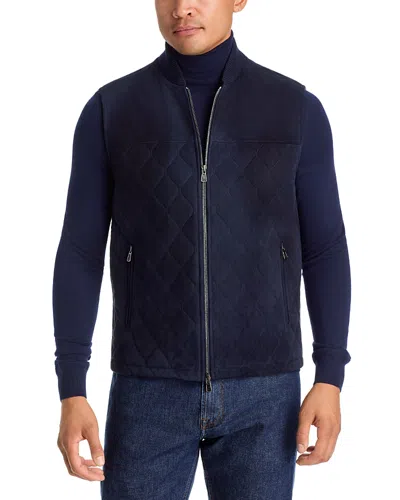 Isaia Suede Diamond Quilted Vest In Blue