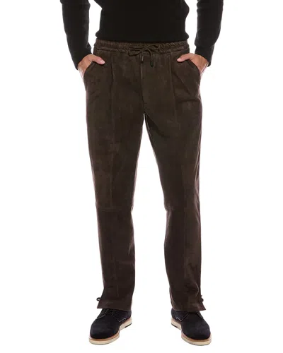 Isaia Suede Drawstring Pant In Brown