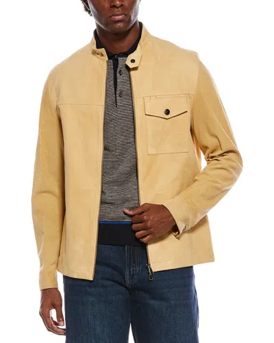 Isaia Suede Leather Jacket In Neutral
