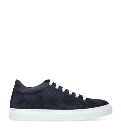 Isaia Suede Perforated Sneakers In Navy