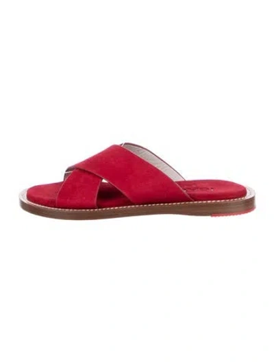 Pre-owned Isaia Suede Slides In Orange