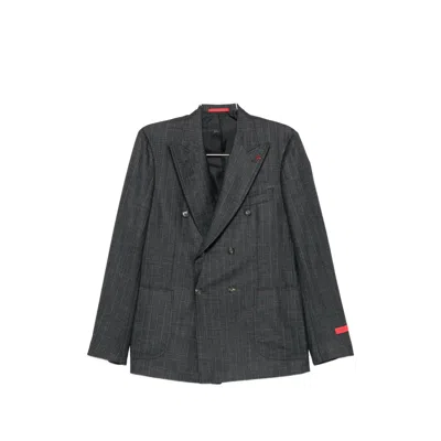 Isaia Pinstriped Double-breasted Suit In Gray