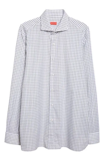Isaia Tattersall Linen Button-up Shirt In Gray