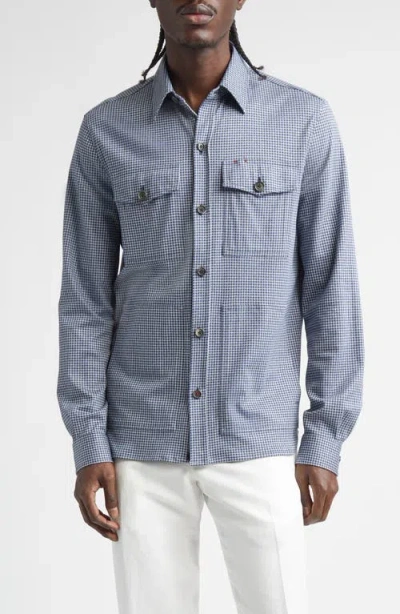 Isaia The Check Cotton & Silk Overshirt In Blue