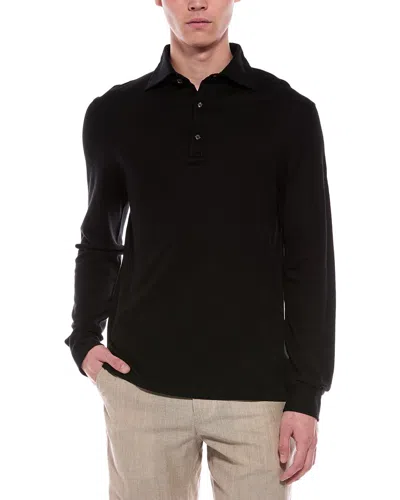 Isaia The Evening Wool Polo Shirt In Black