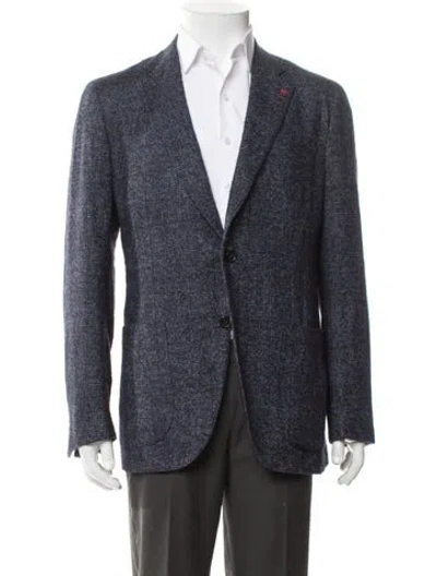 Pre-owned Isaia Tweed Pattern Overcoat In Blue