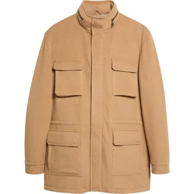 Isaia Unito Baby Wool Field Jacket With Packable Hood In Brown