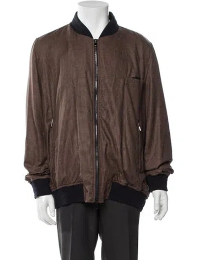 Pre-owned Isaia Vicuña Houndstooth Print Bomber Jacket In Brown