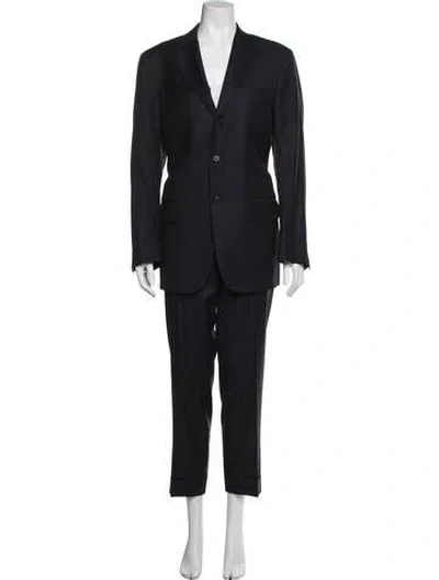 Pre-owned Isaia Virgin Wool Pleated Accents Pantsuit In Blue