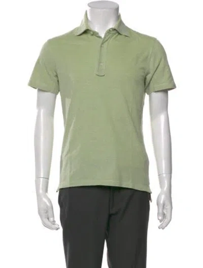 Pre-owned Isaia V-neck Short Sleeve Polo Shirt In Green
