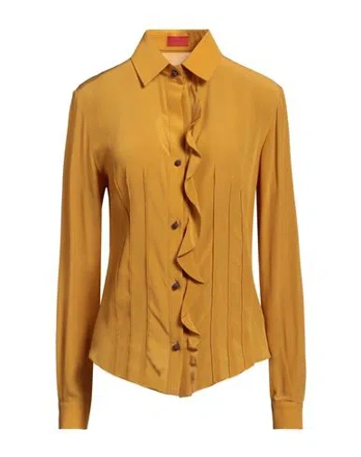 Isaia Woman Shirt Mustard Size 8 Silk In Yellow