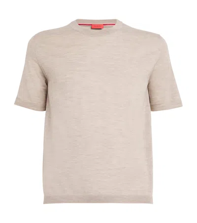 Isaia Wool-blend T-shirt In Beige