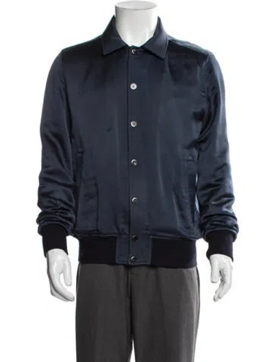 Pre-owned Isaia Wool Bomber Jacket In Blue