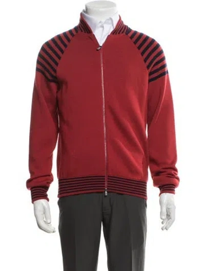 Pre-owned Isaia Wool Bomber Jacket In Burgundy