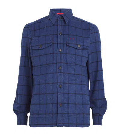 Isaia Wool-cashmere Overshirt In Blue