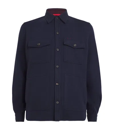 Isaia Wool-cashmere Overshirt In Navy