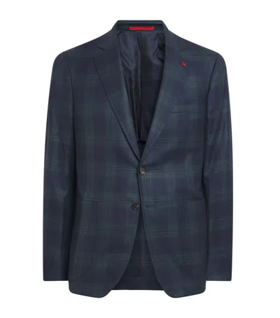 Isaia Wool Check Capri Blazer In Red