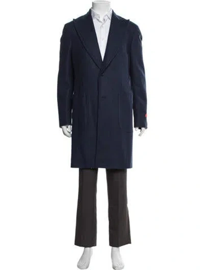 Pre-owned Isaia Wool Coat W/ Tags In Blue