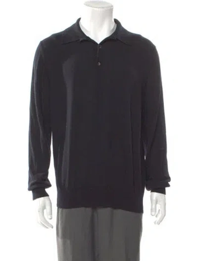 Pre-owned Isaia Wool Collar Polo Shirt In Blue